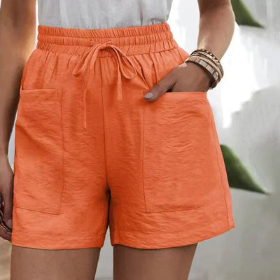 Damen Leinen-Shorts mit hoher Taille und Kordelzug – luftig für den Sommer