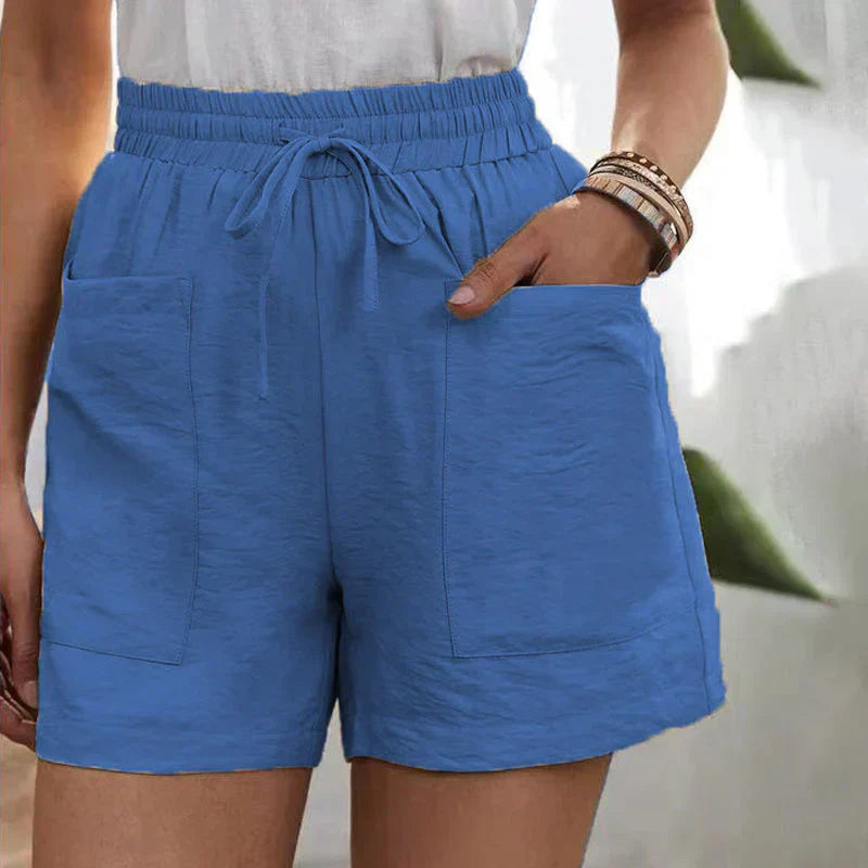 Damen Leinen-Shorts mit hoher Taille und Kordelzug – luftig für den Sommer