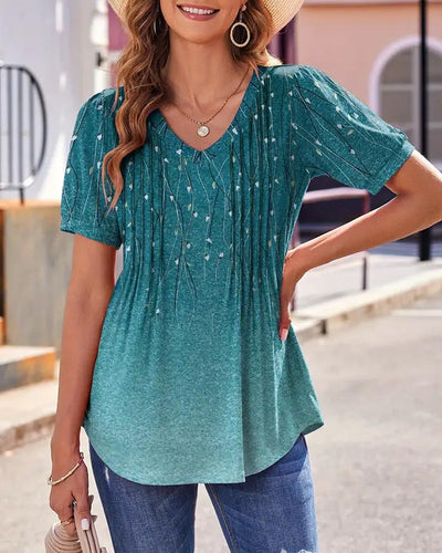 T-Shirt V-Ausschnitt lässig bedruckt kurzärmelig