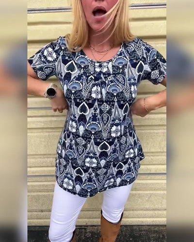 T-Shirt lässig Retro Rundhals bedruckt