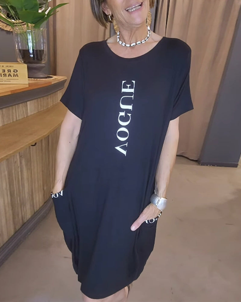 Kleid Casual Kurzärmlig Locker Buchstabe Druck