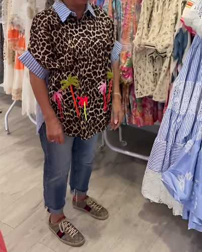 Gestreifter Revers Leopardenmuster Hemd