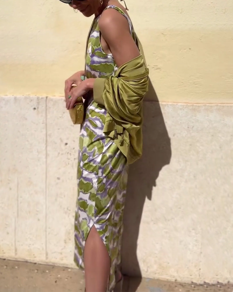 Set Ärmellos Gedrucktes Kleid Und Mantel