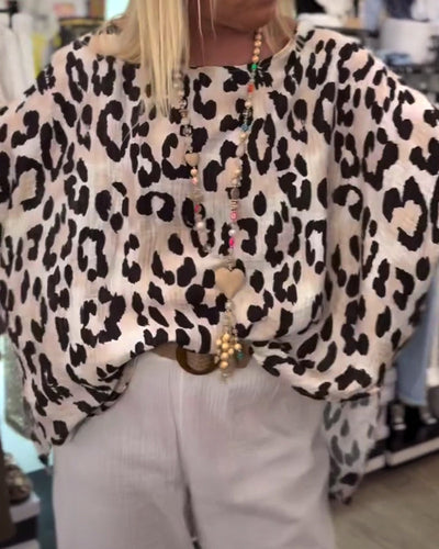 Bluse mit Rundhalsausschnitt Leopardenmuster locker