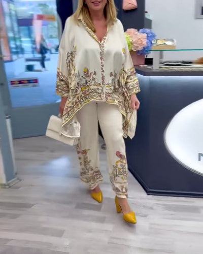 Anzug Modische Fledermausärmel Druck Weites Bein