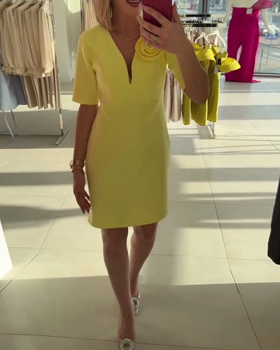 Kleid Elegant Handgemachte Blume Einfarbig