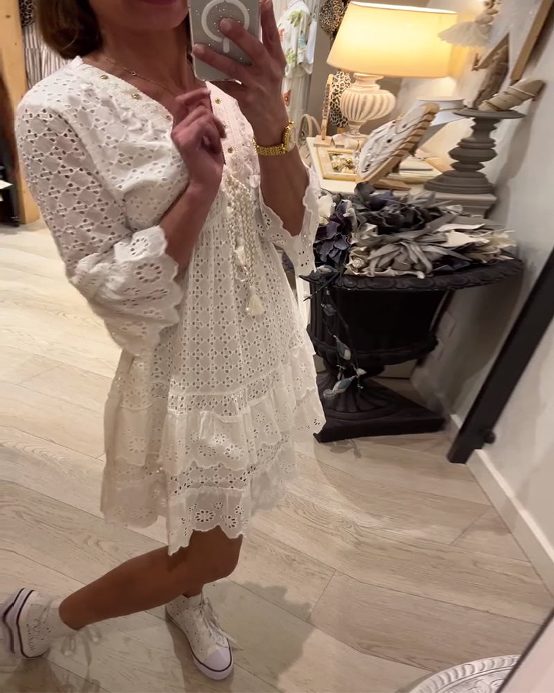 Kleid Trompetenärmel Spitze Hohles Design Schleife