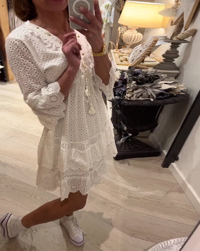 Kleid Trompetenärmel Spitze Hohles Design Schleife