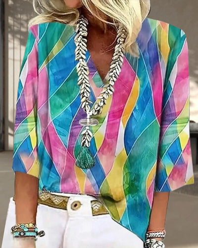 Bluse V-Ausschnitt Kontrastfarbe