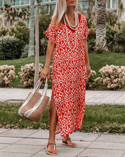 Kleid Schlitz Kurzarm bedruckt