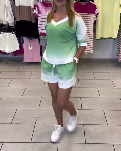 Set Langarm V-Ausschnitt Farbverlauf Sport