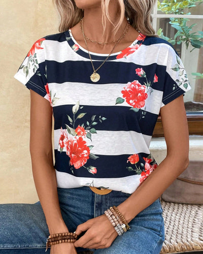 T-Shirt Rundhalsausschnitt Streifendruck