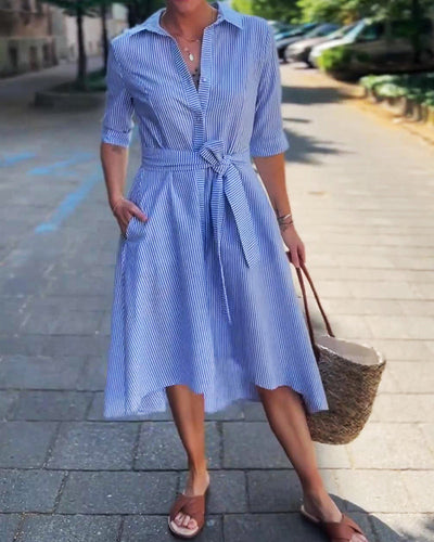 Kleid Taillenbund Revers Gestreift