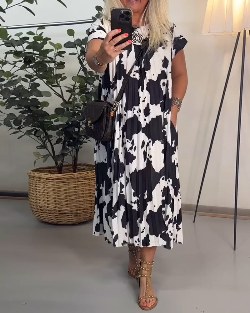 Kleid Bedruckt Weit Kurzärmlig