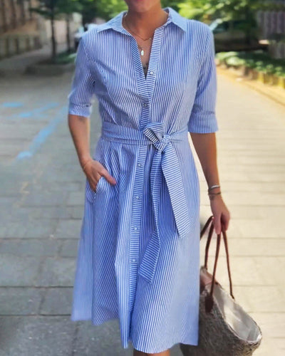 Kleid Taillenbund Revers Gestreift