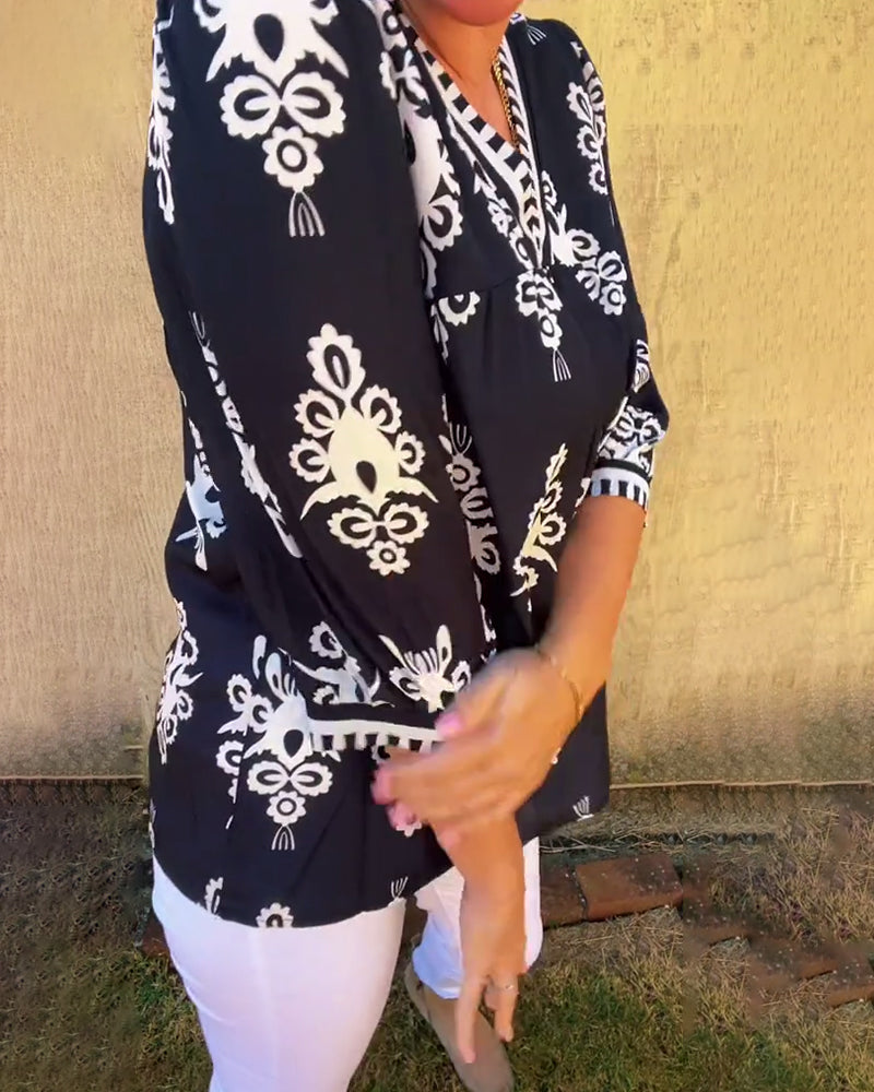 Bluse Dreiviertelärmel Gedruckt