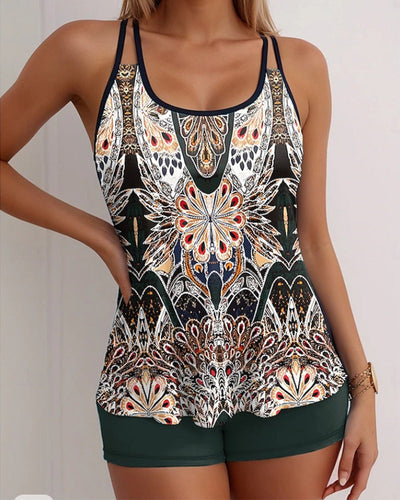 Badeanzug Hautbedeckendes Trägerdruck Zweiteiler