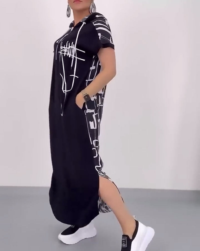 Kleid Halb-Reißverschluss Locker Kontrast