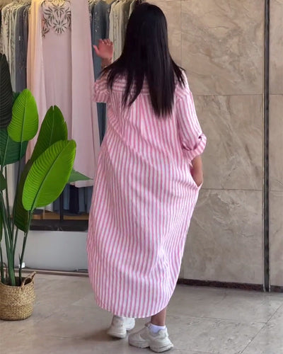 Kleid Weit Aufschlag Gestreift