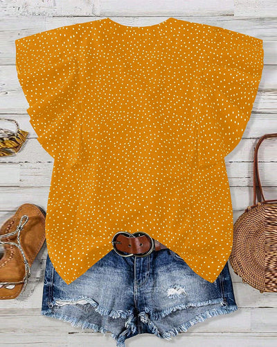 Bluse Rüschenärmel V-Ausschnitt Pünktchen