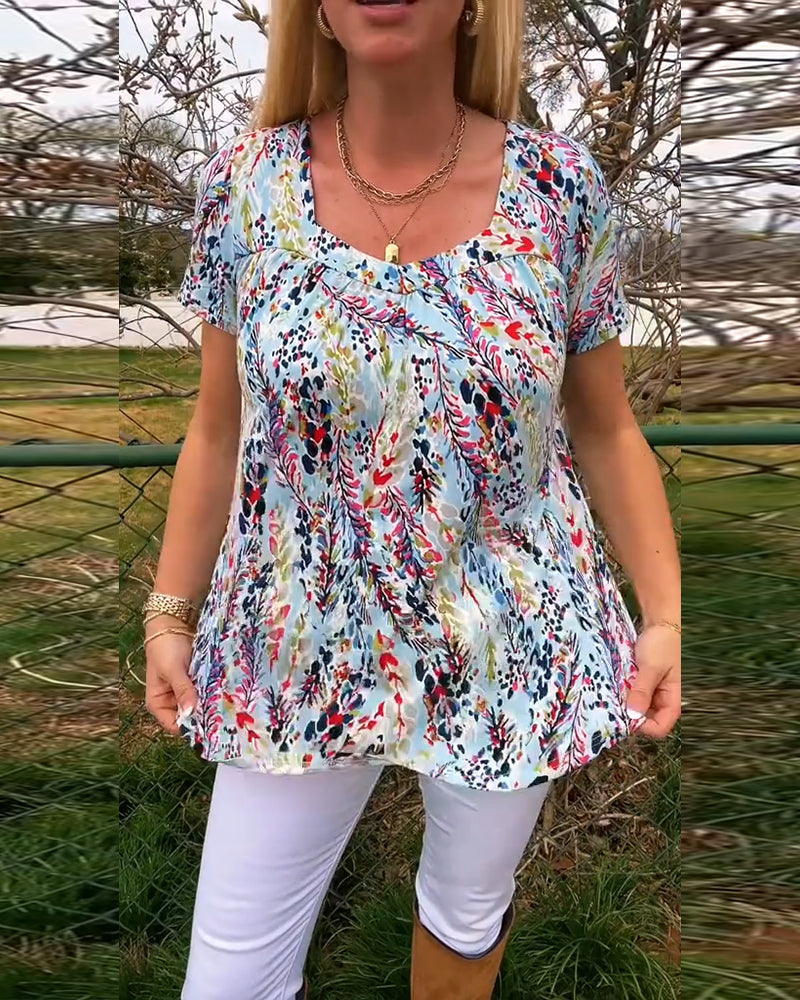 T-Shirt U-Ausschnitt Kurzarm Bedruckt