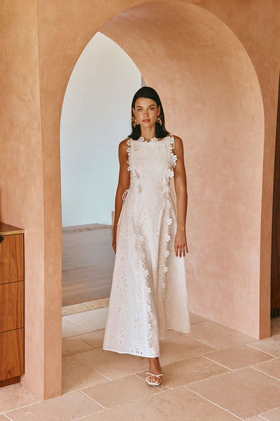 Elise | Besticktes Ärmelloses Midikleid