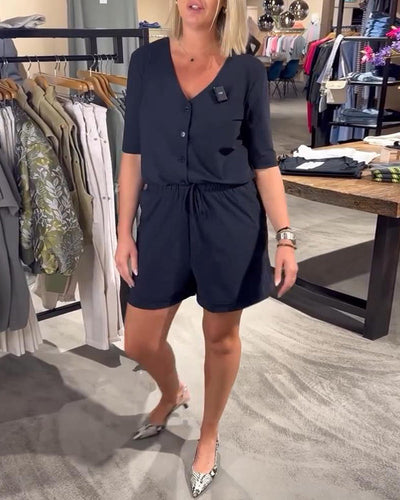 Jumpsuit kurzärmelig V-Ausschnitt Schnürung