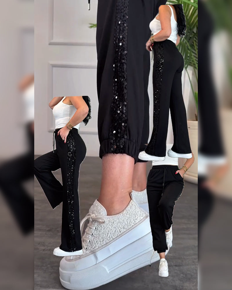 Hose mit Kordelzug Pailletten Track