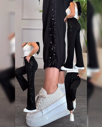 Hose mit Kordelzug Pailletten Track