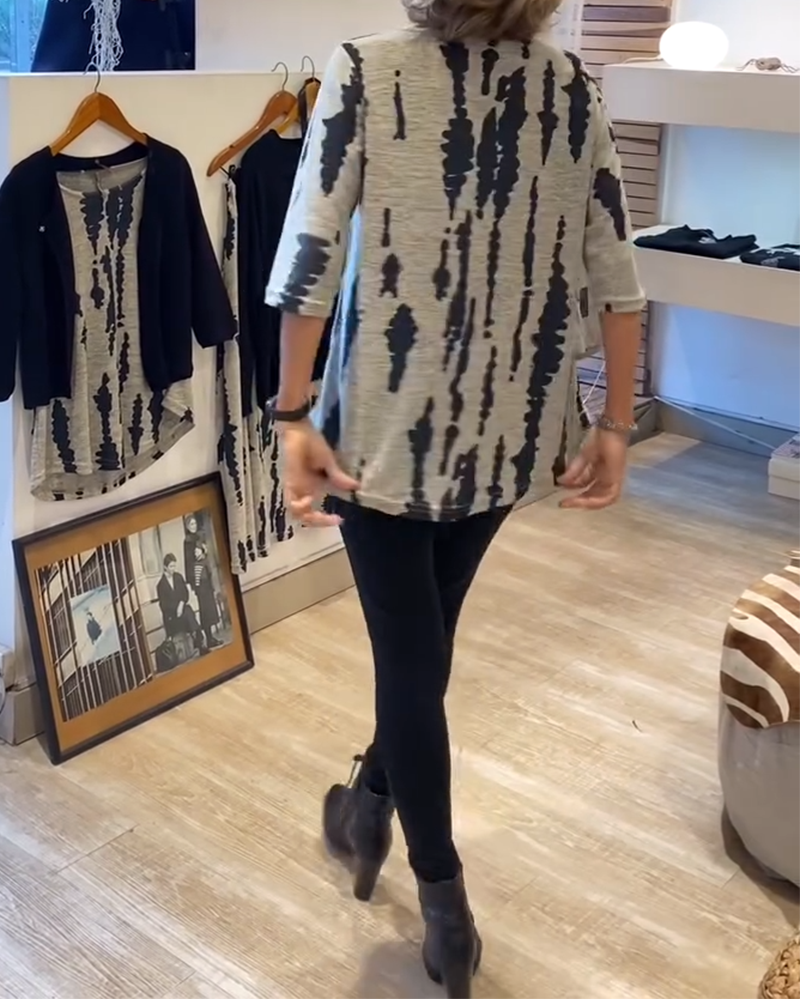 Bluse Dreiviertelarm Locker Bedruckt