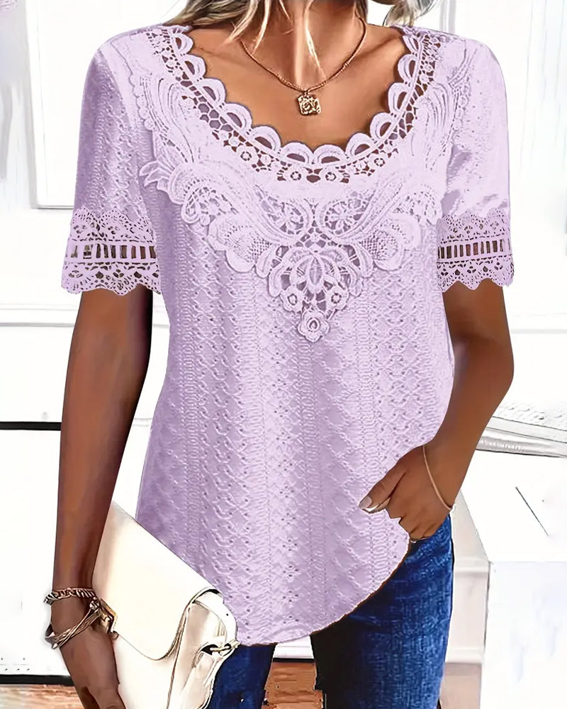 Bluse Einfarbig Spitze Hohles Design