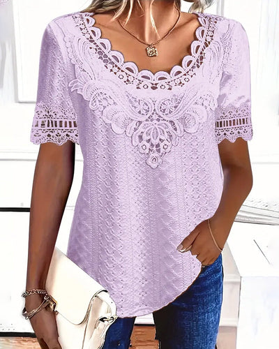 Bluse Einfarbig Spitze Hohles Design