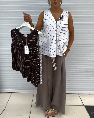 Trägeroberteil V-Ausschnitt Knopfleiste Polka Punkt Print