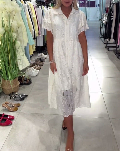 Kleid Reverskragen Einfarbig Blütenärmel