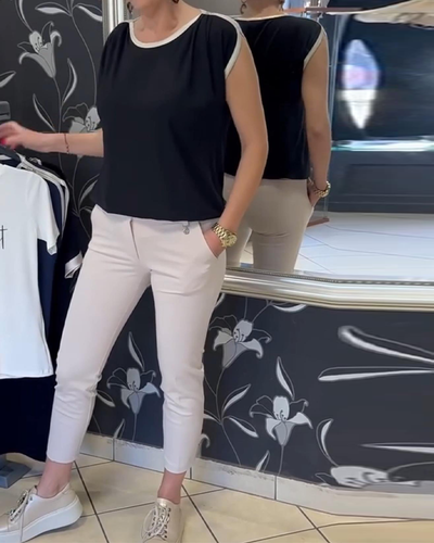 Bluse Kontrastfarbe Ärmellos