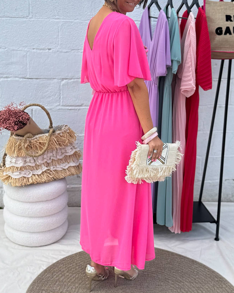 Kleid Einfarbig V-Ausschnitt Taille Chiffon