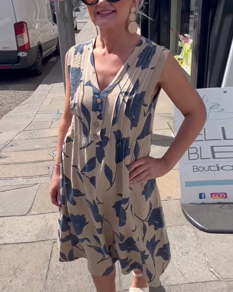 Kleid V-Ausschnitt Ärmellos Bedruckt