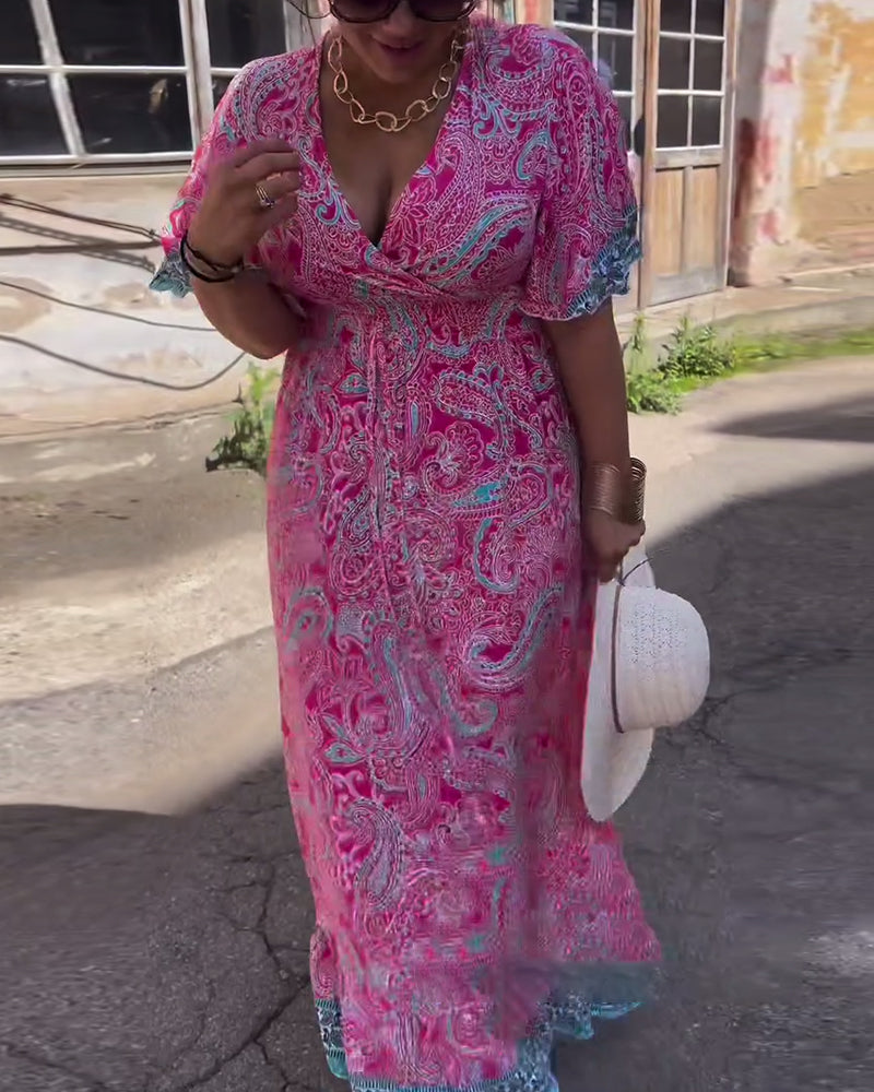 Kleid V-Ausschnitt Bedruckte Taille