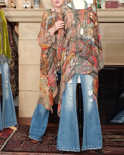 Bluse Locker Fledermausärmel Print