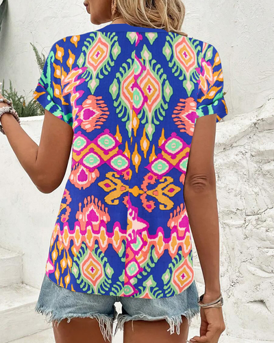 Bluse V-Ausschnitt Bedruckt Lässig