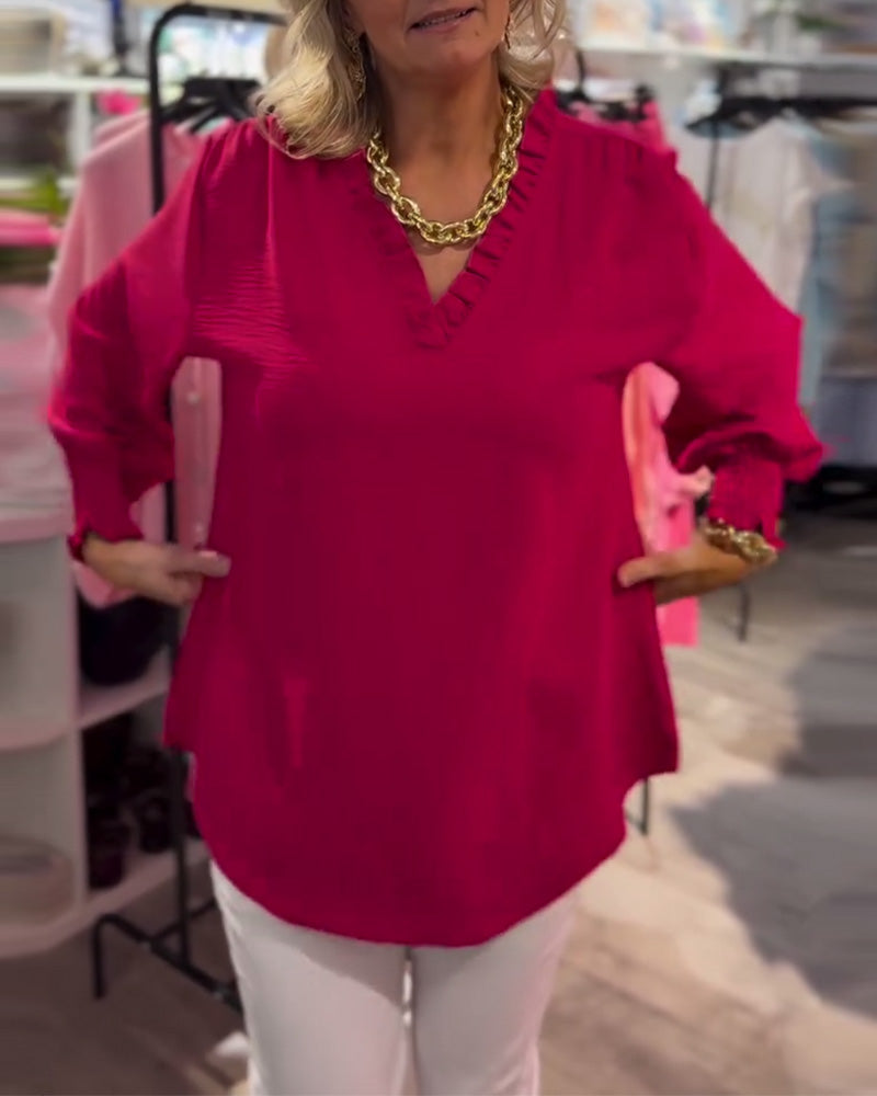 Bluse V-Ausschnitt Pullover Locker Lässig