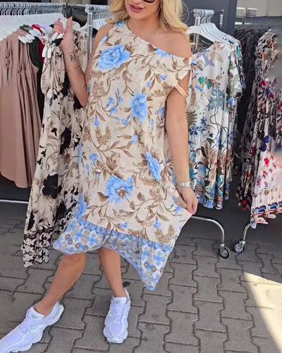 Kleid Elegant Ärmellos Blumen