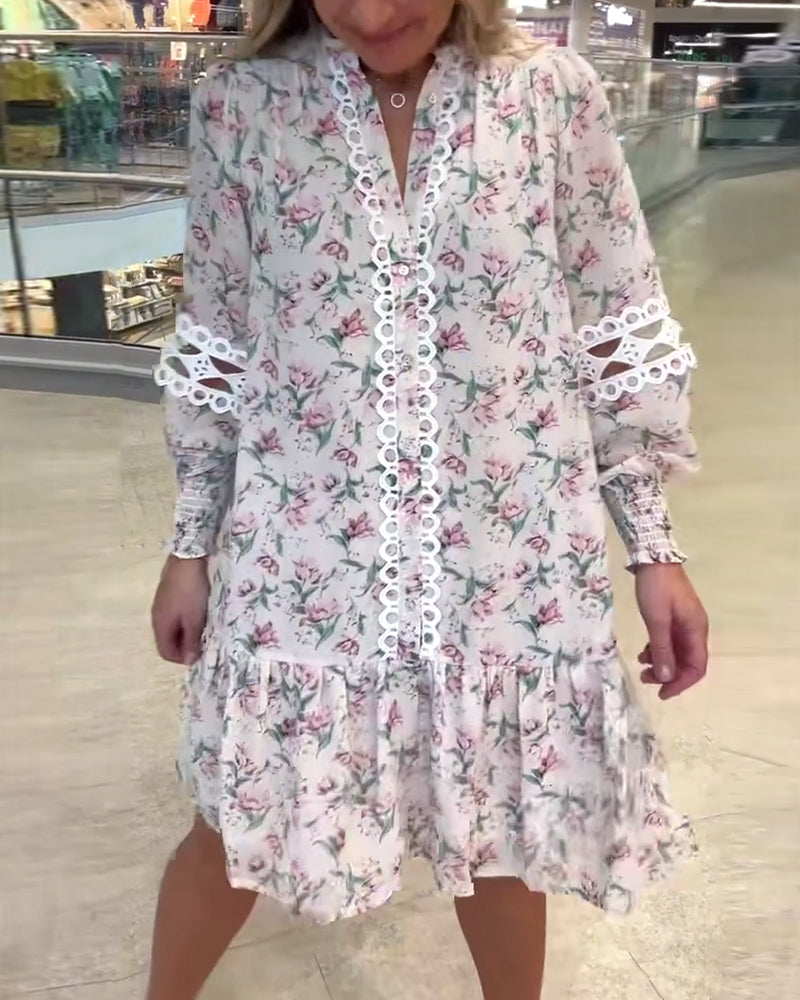 Kleid Laternenärmel Blumen Langarm
