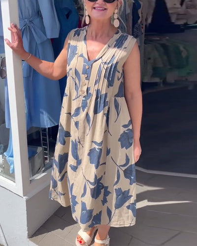 Kleid V-Ausschnitt Ärmellos Bedruckt