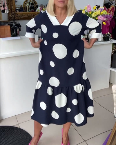 Kleid V-Ausschnitt Gepunktet Gerade