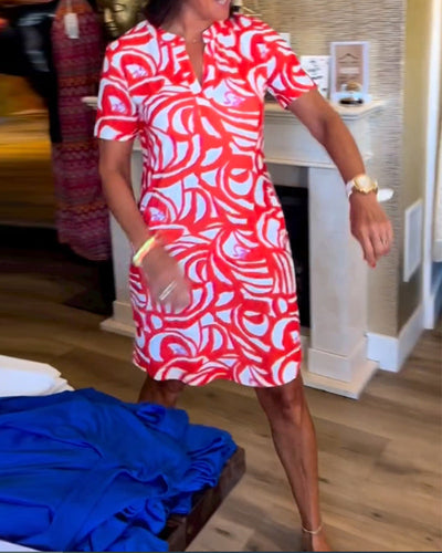 Heidi-Mode | Lässiges Bedrucktes Kleid mit Kurzen Ärmeln