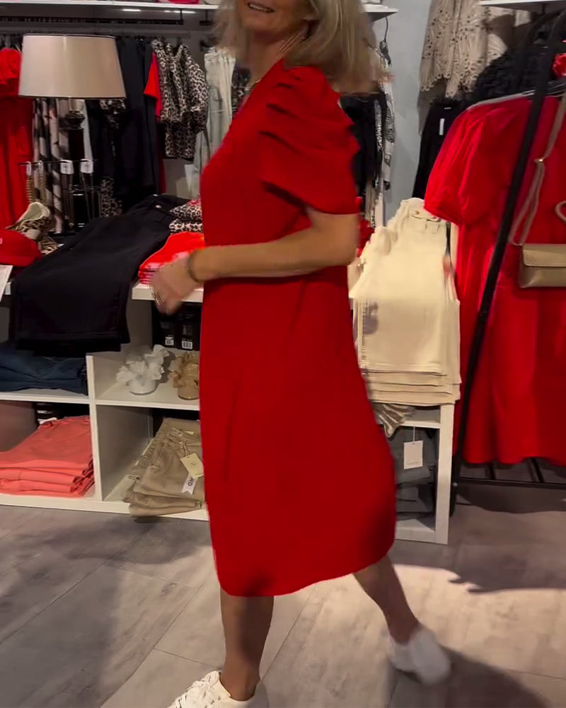 Kleid Puffärmel V-Ausschnitt Temperamentvoll