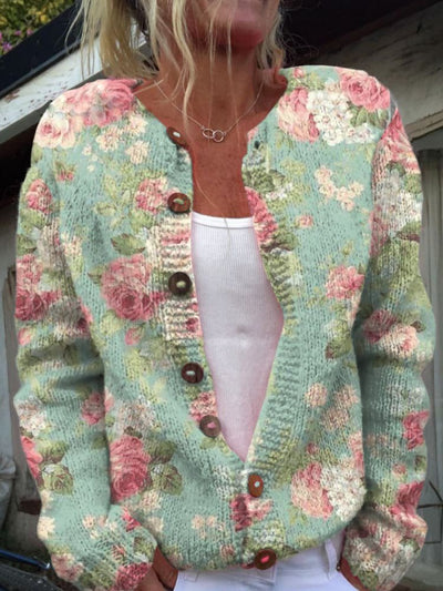 Strickjacke mit floralem Muster für Frauen