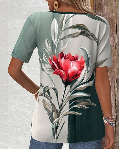 Bluse kurzärmelig plissiert bedruckt