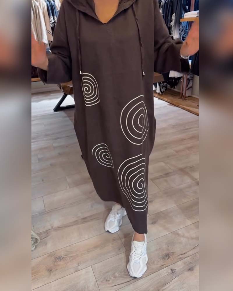 Kleid Mit Kapuze Langarm Weit